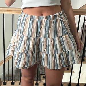 Altar'd State Blue, Cream & Tan Striped Tiered Mini Skirt